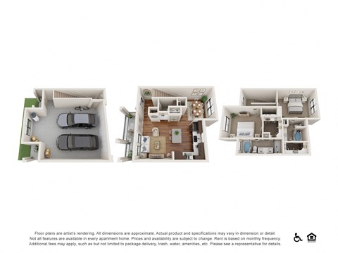 Floor plan for 2 beds, 2.5 baths, 1357 sqft